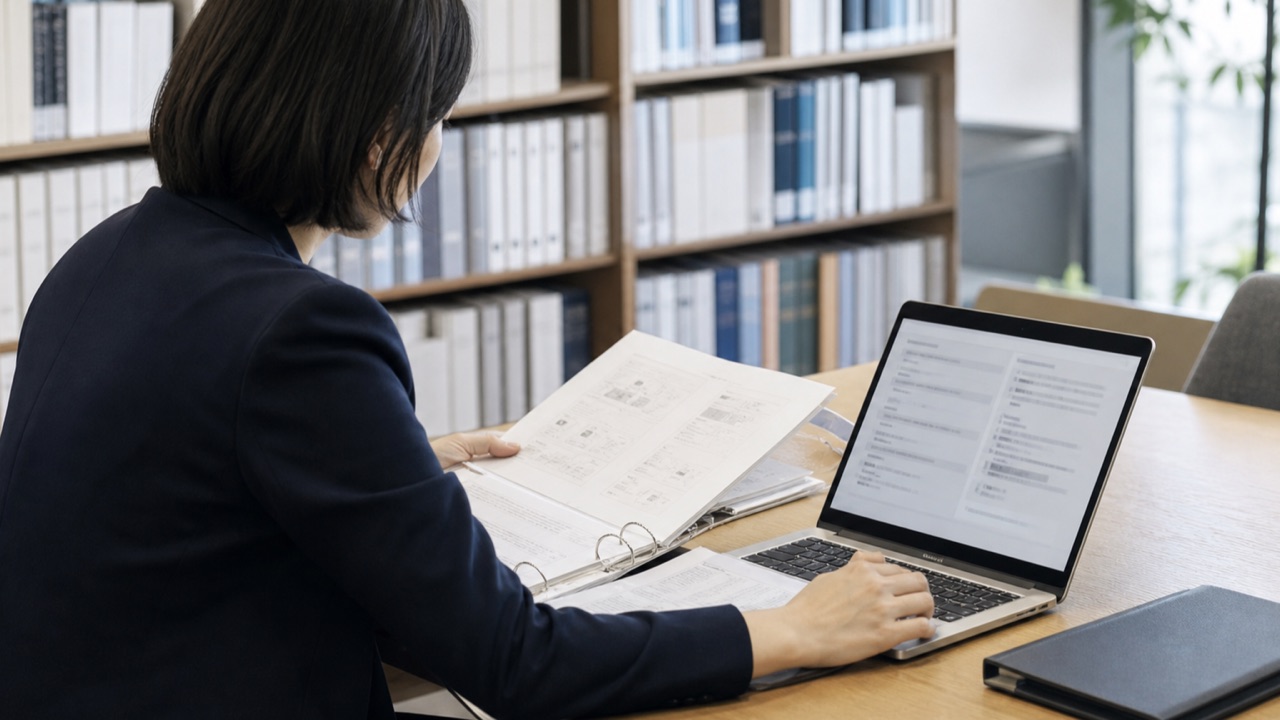 社内文書とAI検索の回答品質を確認する業務担当者